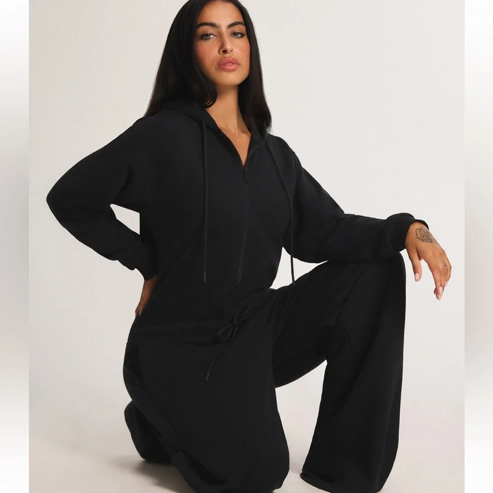 Savage X Fenty Black Caviar Forever Savage Wide Leg Onesie - Picture 1 of 6